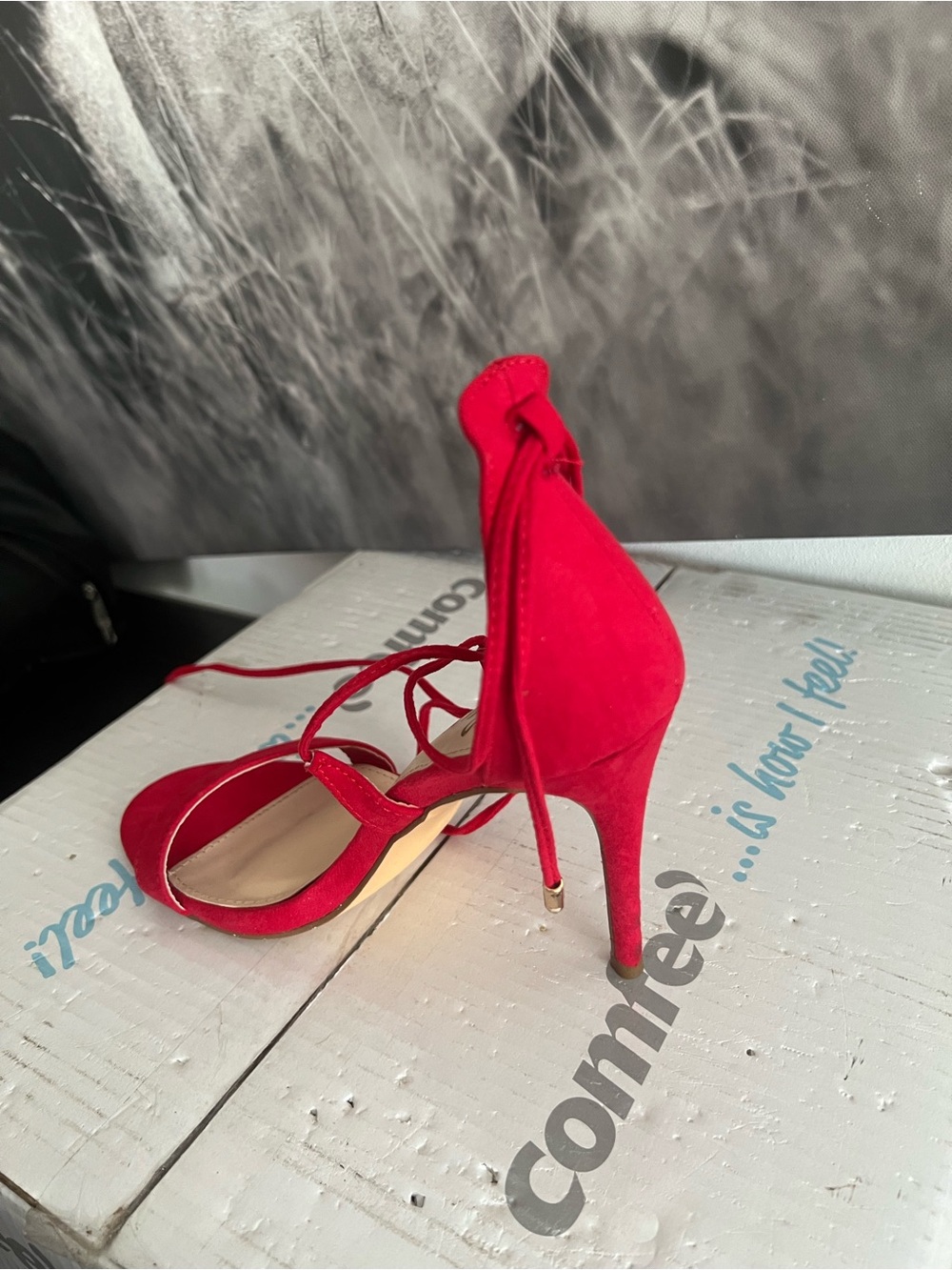 Lulu's Red Lace-Up Stiletto Sandals - Picture 3 of 3